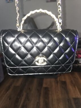 Black Quilted Mini Shoulder Bag with Gold Chain